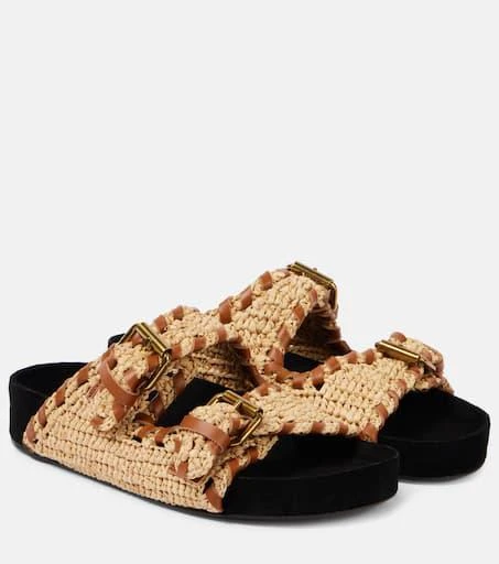 Isabel Marant Lennyo leather-trimmed raffia sandals 1