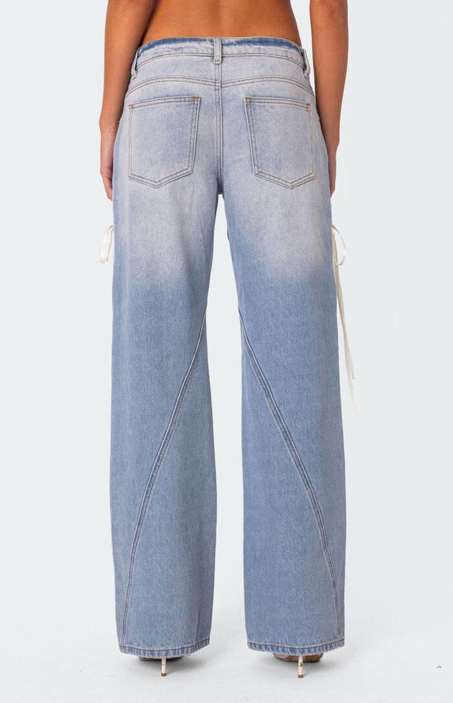 Shop Low Rise Bow Ribbon Lace Up Jeans on Sale at BeyondStyle