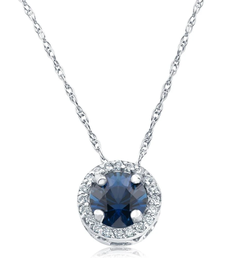 Pompeii3 1/2ct Blue Sapphire 
Diamond Halo Pendant White Gold 
18" Necklace Lab Grown 2
