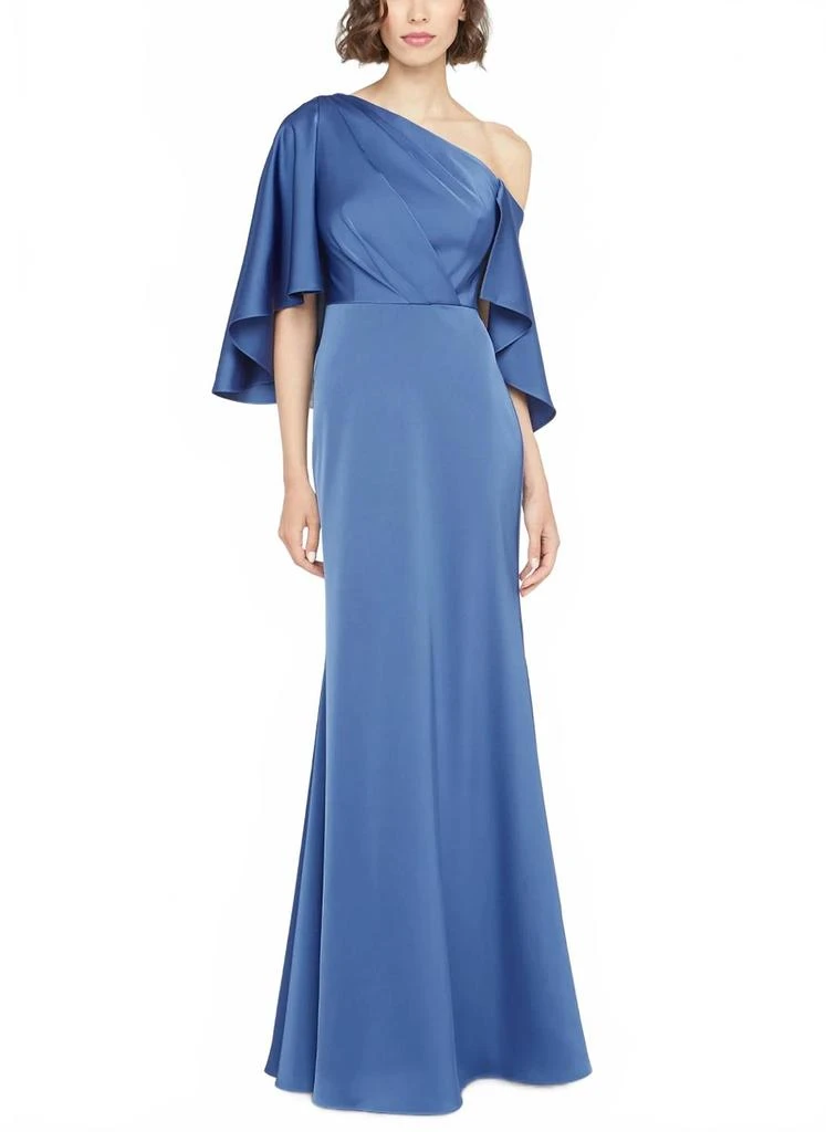Theia Kia Cape Fit And Flare Gown In Celeste