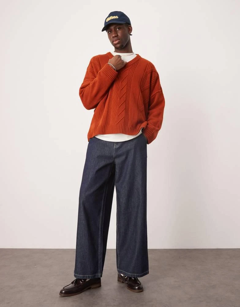ASOS ASOS DESIGN super oversized stitch detail v-neck knitted  jumper in burnt orange 3