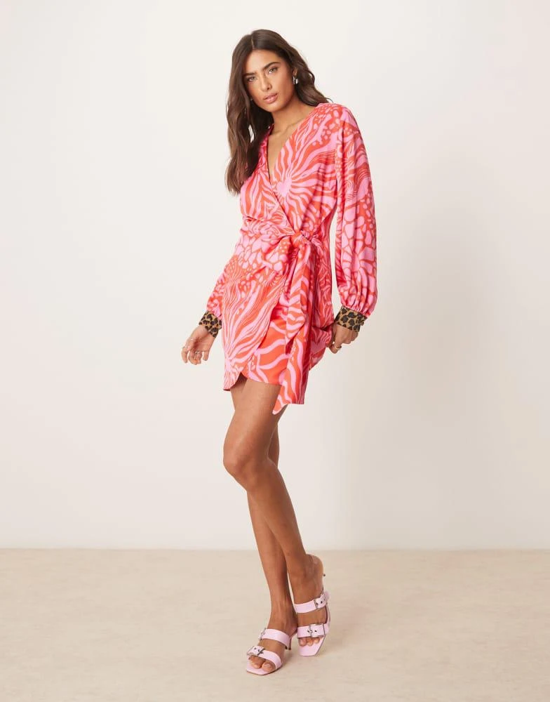 open lace back dress Contrast Striped Collar Patchwork Puff Sleeve Ruffle Hem Mini Dress – The  Pink Room main image 1