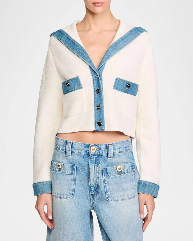 Sandro Baluchon Denim-Trim Cardigan 4