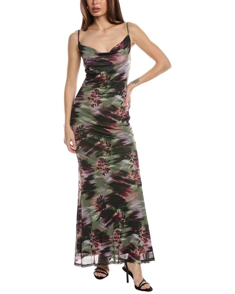 Bebe Printed Mesh Cowl Gown 1