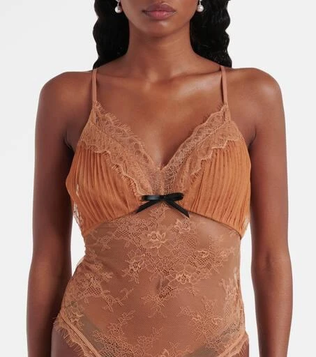Self Portrait Embroidered lace-trimmed mesh bodysuit 3
