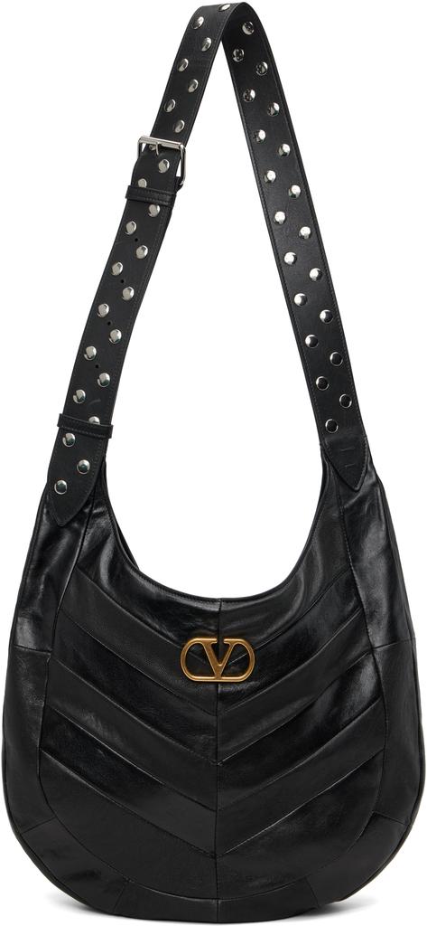 Valentino Black Boho Nappa Leather Chevron Pattern Bag
