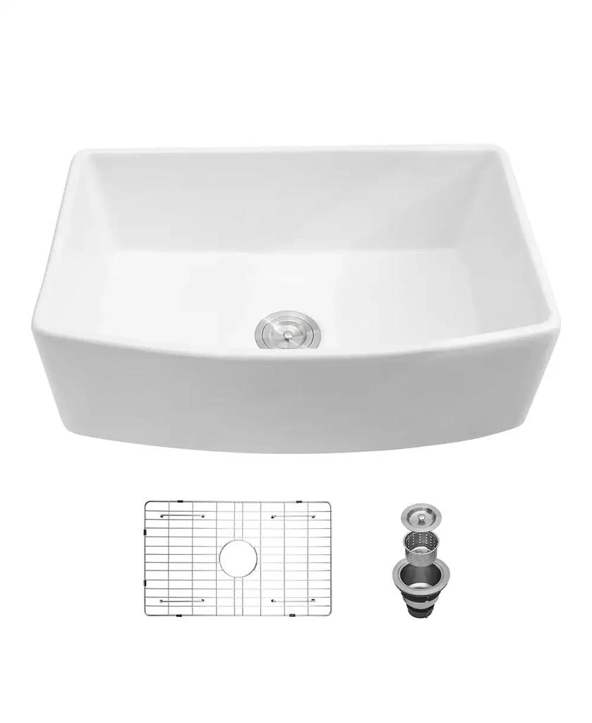 Flynama 30x19x10inch White Farmhouse Sink Ceramic Porcelain Arch Edge Apron Front Single Bowl