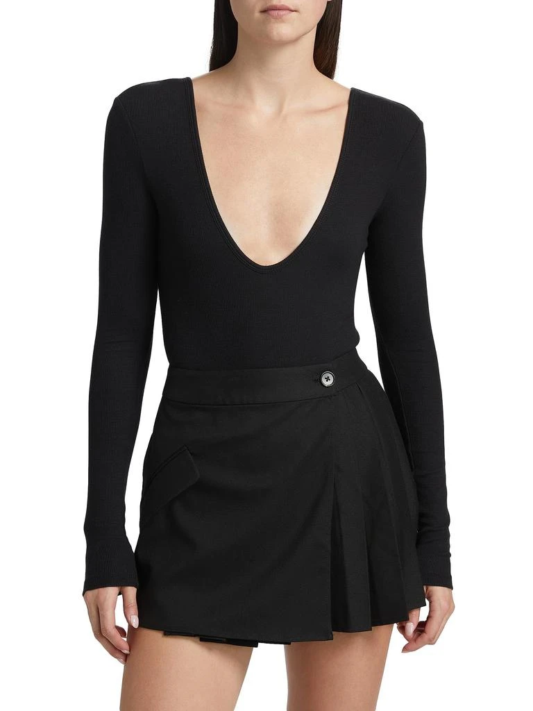 ATM Anthony Thomas Melillo Rib-Knit V-Neck Bodysuit