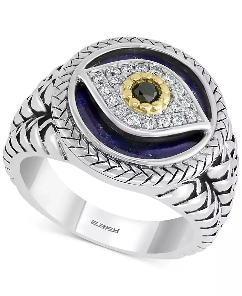 Effy EFFY® Men
s Multi-Gemstone 
Diamond (1/10 ct. t.w.) Evil Eye Ring in Sterling Silver 
14k Gold