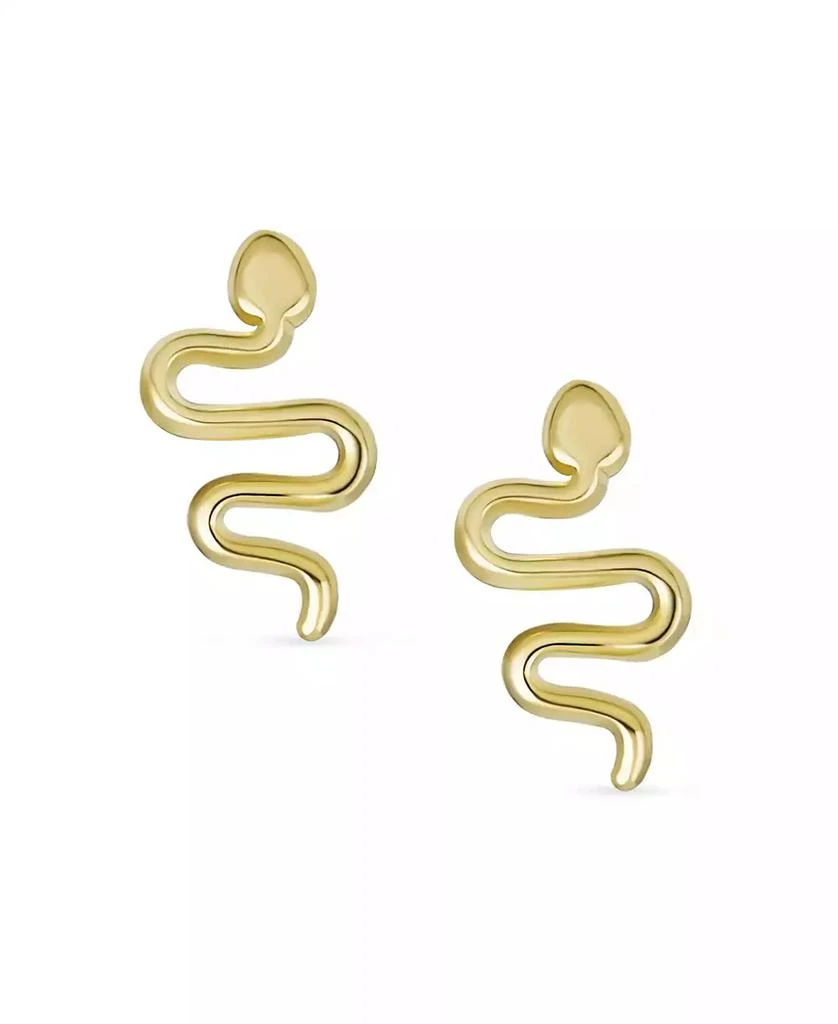 Bling Jewelry Minimalist Tiny Mini Garden Reptile Serpent Snake Stud Earrings 14K Yellow Gold Safety Clutch Screw back 2