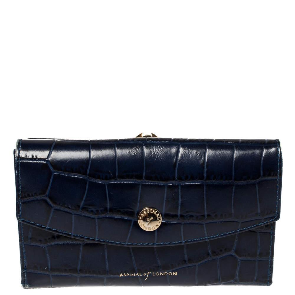 Aspinal of London Aspinal Of London Blue Crocodile Embossed Leather Bifold Wallet