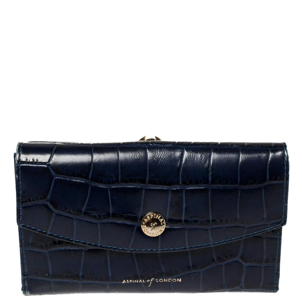Aspinal of London Aspinal Of London Blue Crocodile Embossed Leather Bifold Wallet 1