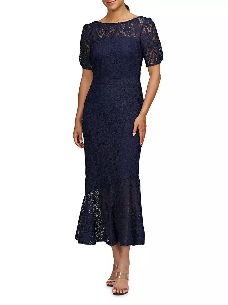Kay Unger Portia Floral Lace Midi-Dress 3