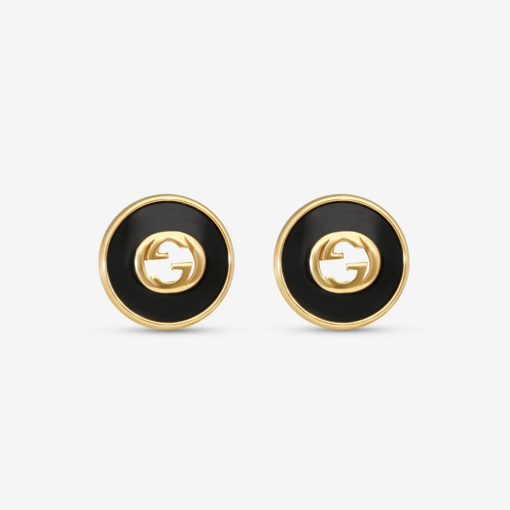 Gucci Gucci 18K Yellow Gold Onyx Stud Earrings YBD78655400100U-copy