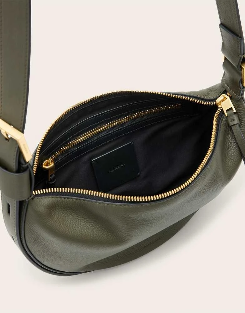 ALL SAINTS AllSaints leather half moon crossbody bag in military green 4
