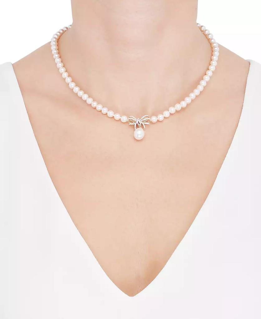 Honora Cultured Freshwater Pearl (5 & 8-1/2mm) & Diamond (1/5 ct. t.w.) Ribbon 17" Collar Necklace in 10k Gold