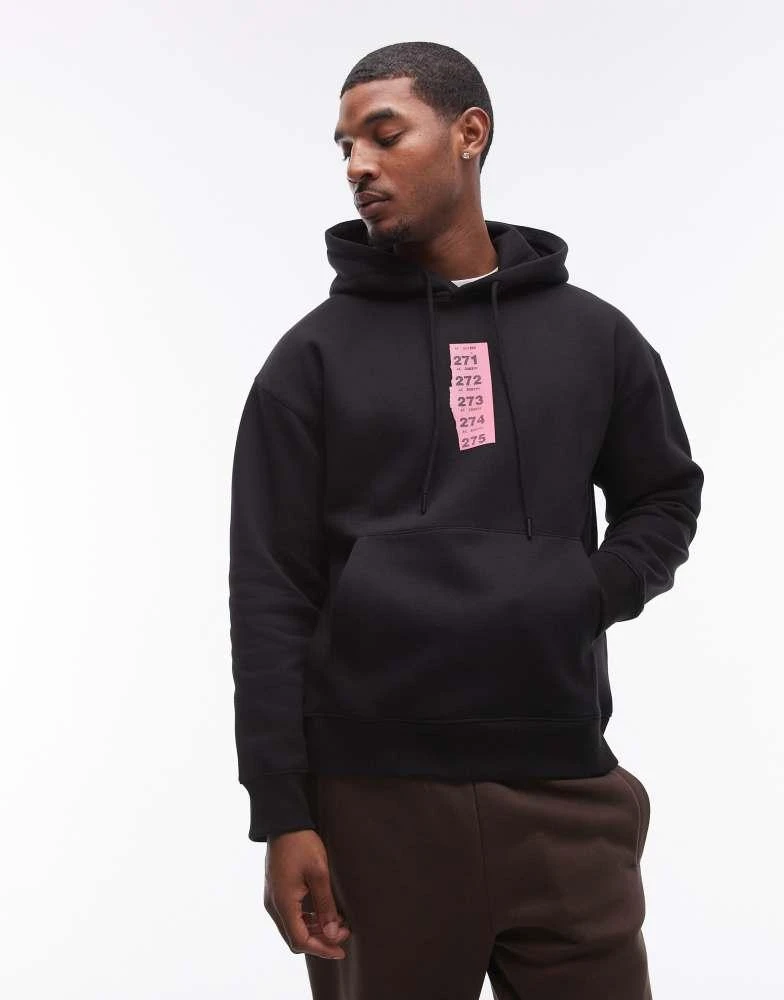 Topman Topman oversized fit hoodie with raffle ticket print in black 1