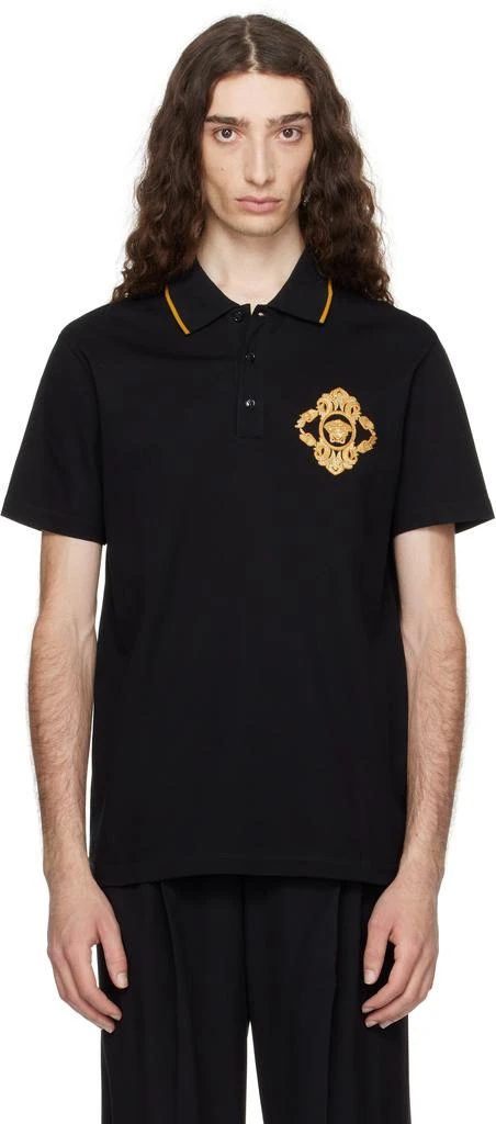 Versace Black Embroidered Architectural Baroque Polo 1