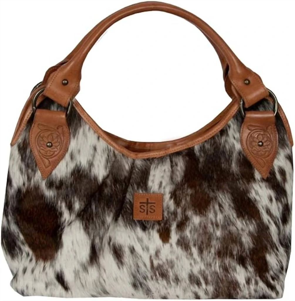 STS Ranchwear Women's Yippee Kiyay Hobo Cowhide Handbag In Brown/natural 1