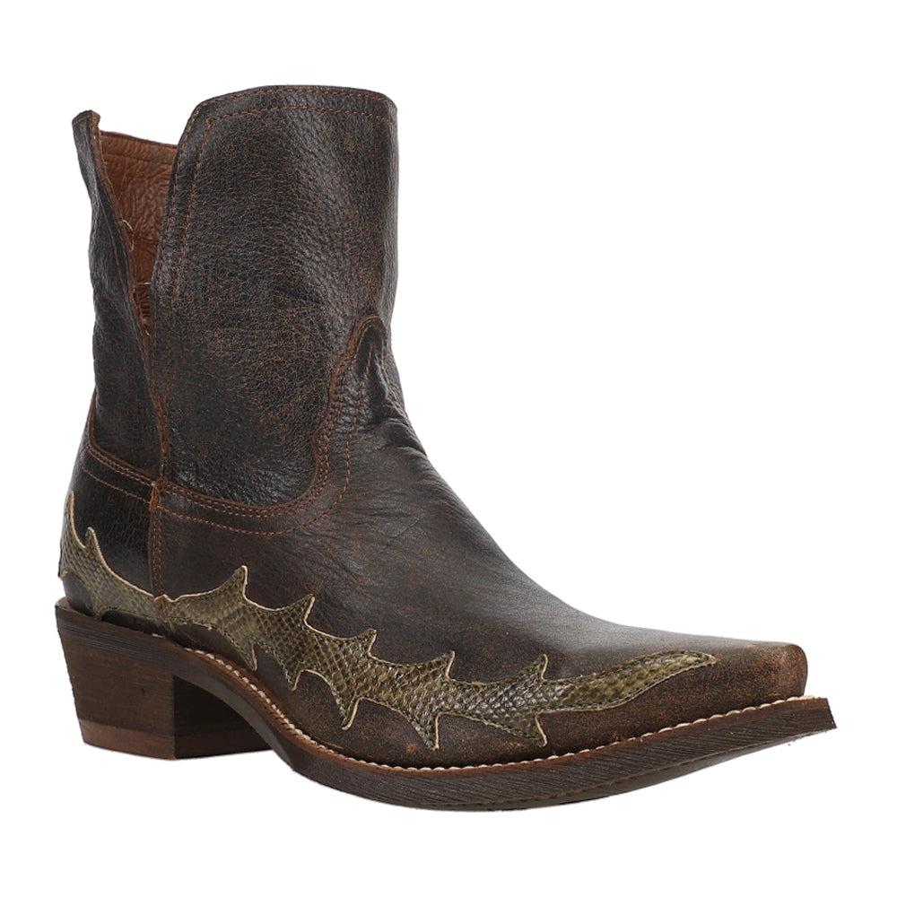 Nocona Boots Sitrine Brown Distressed Snake Print Cowboy Booties