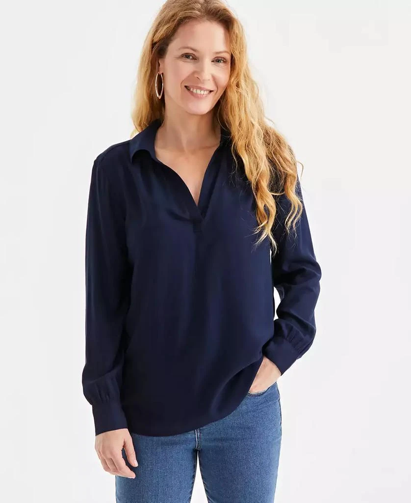 Style & Co Women's Johnny Collar Long-Sleeve Shirt, Exclusively at Macy's 1