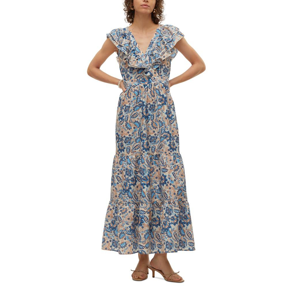 Vero Moda Women's Matilda Printed Layered-Sleeve Maxi Dress