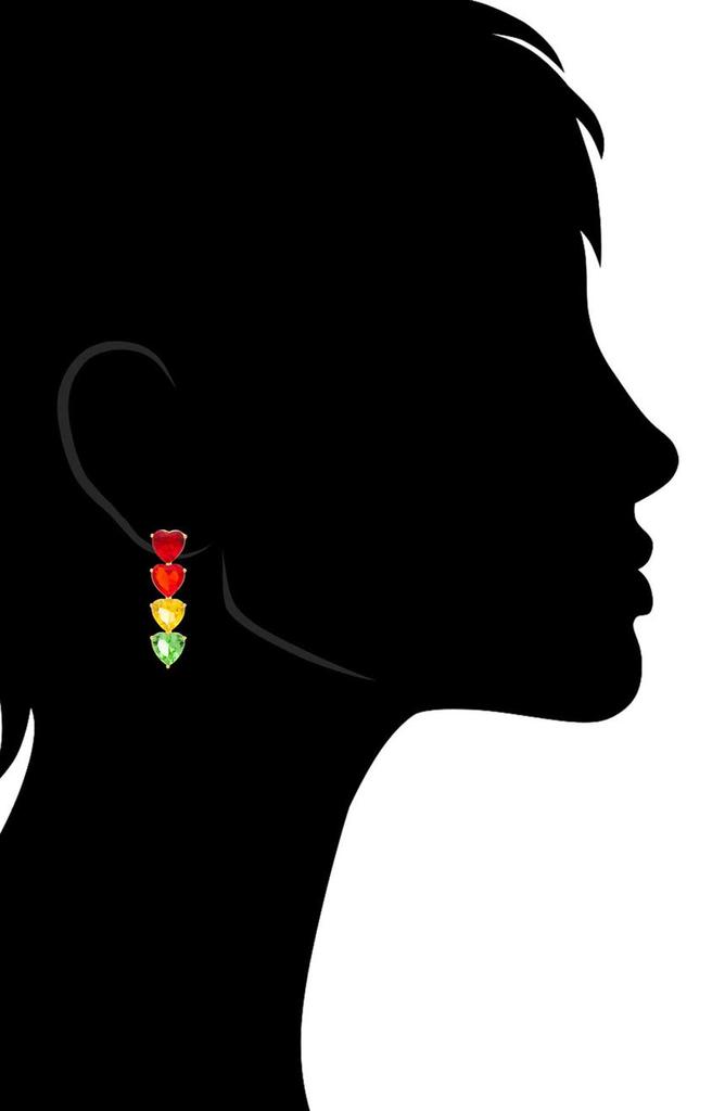 RIVKA FRIEDMAN 18K Yellow Gold Clad Rainbow Crystal Heart Linear Drop Earrings