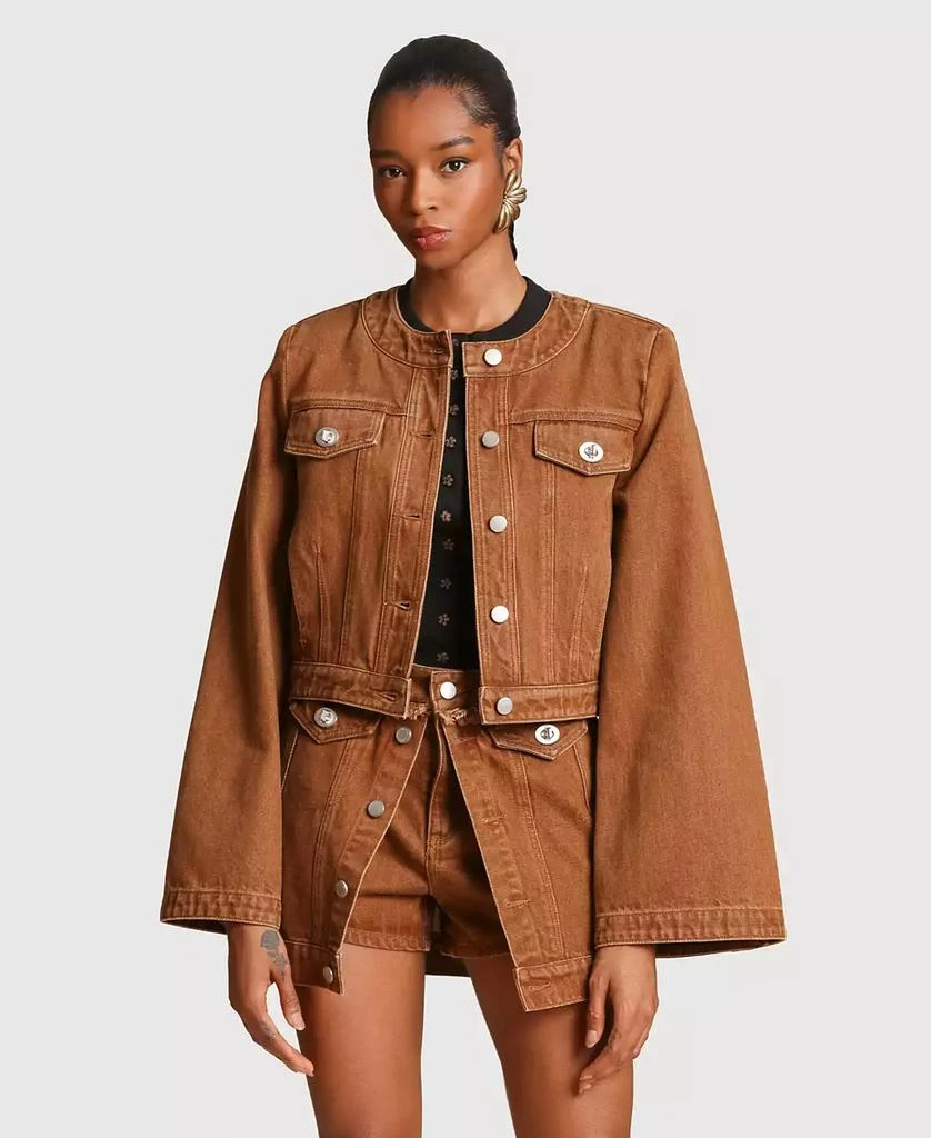 Avec Les Filles Women
s Crop Trucker Crew Neck Jacket 2