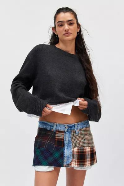 Urban Renewal ReMADE By UO Plaid Patched Denim Skirt