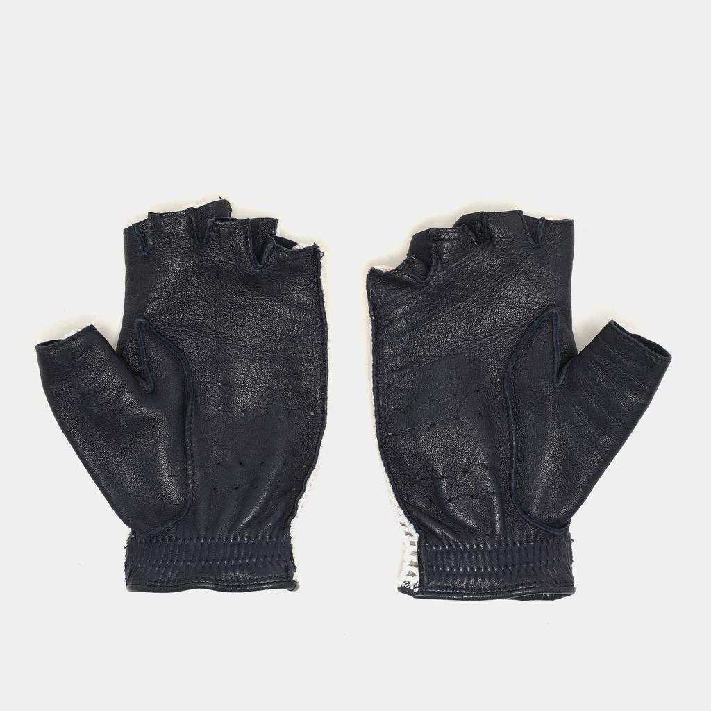 Chanel Chanel Navy Blue/White Leather and Crochet Fingerless Gloves