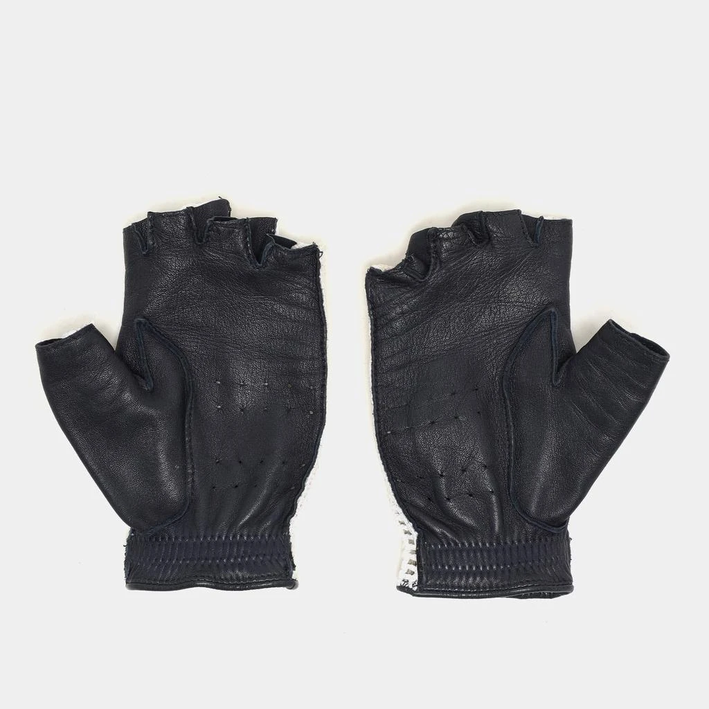 Chanel Chanel Navy Blue/White Leather and Crochet Fingerless Gloves 2