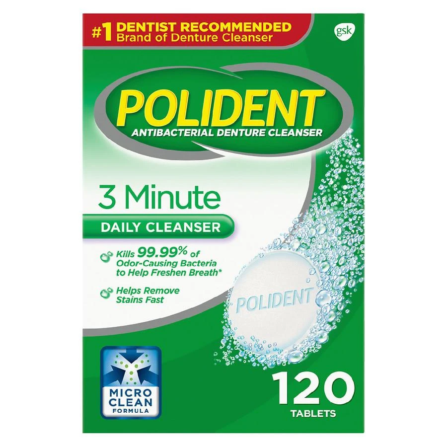 Polident 3 Minute Antibacterial Denture Cleanser Effervescent Tablets Triple Mint 1