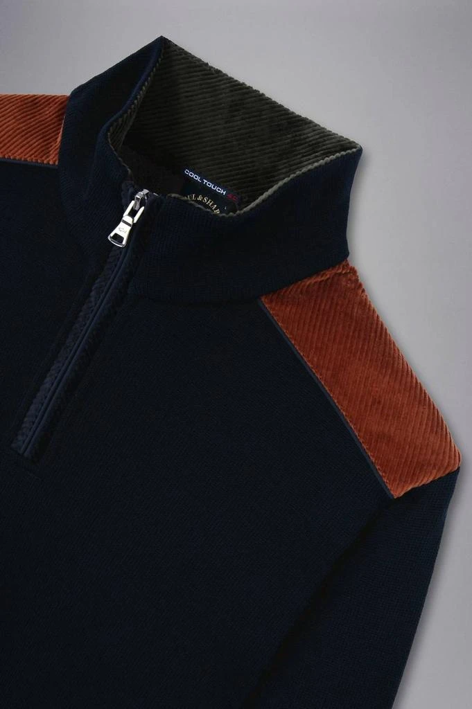 Paul 
Shark Men
s Wool Zip Sweater With Corduroy Details In Navy 4