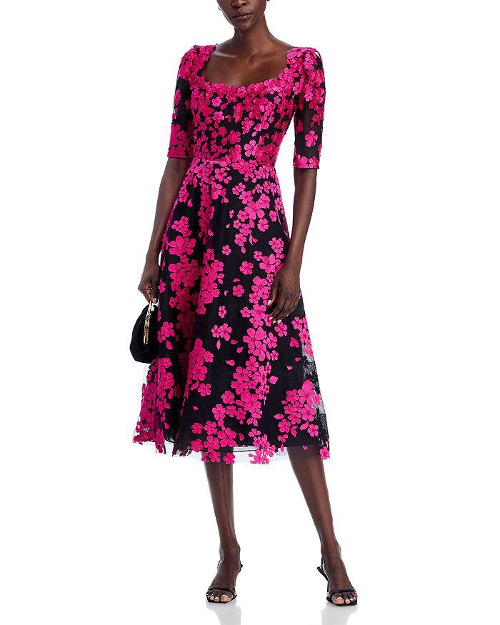 Teri Jon Floral Appliqué Midi Dress