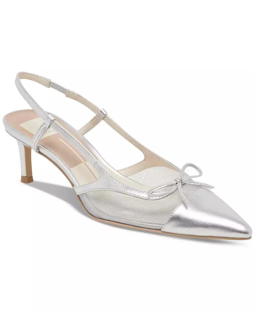Dolce Vita Women's Kandi Mesh Bow Pointed-Toe Kitten-Heel Slingback Pumps 1