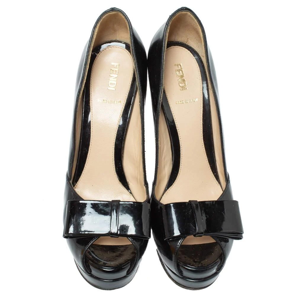 Fendi Fendi Black Patent Leather Bow Peep Toe Platform Pumps Size 38 3