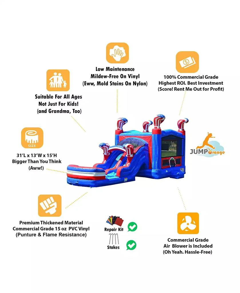 Jumporange American Boxing Commercial Grade Bounce House Water Slide with Pool for Kids and Adults (with Blower), Basketball Hoop, Wet Dry Combo, Outdoor, Big Inflatable, Birthday Party Rental 5