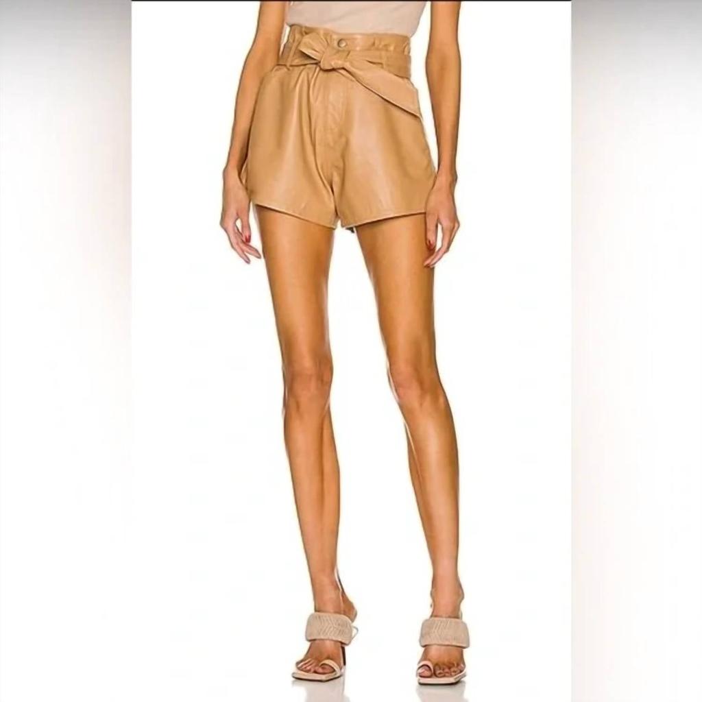 MARISSA WEBB Banks Paperbag Leather Boyfriend Shorts In Fawn
