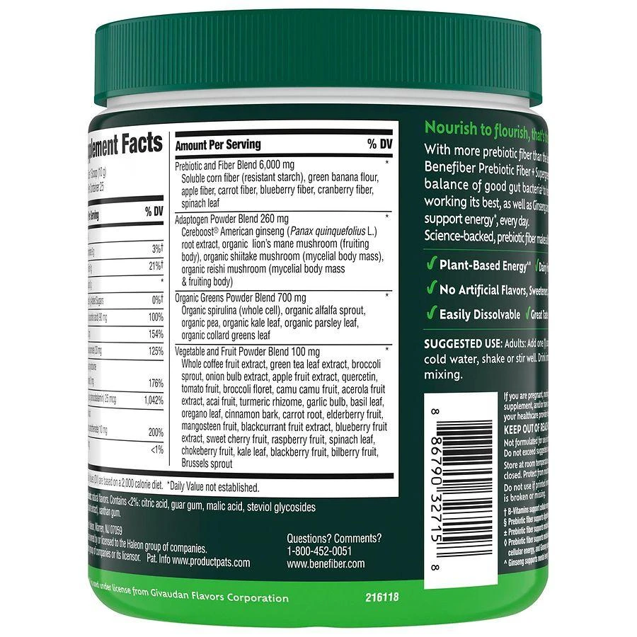 Benefiber Prebiotic Fiber + Supergreens Dietary Supplement Watermelon Lemonade 2