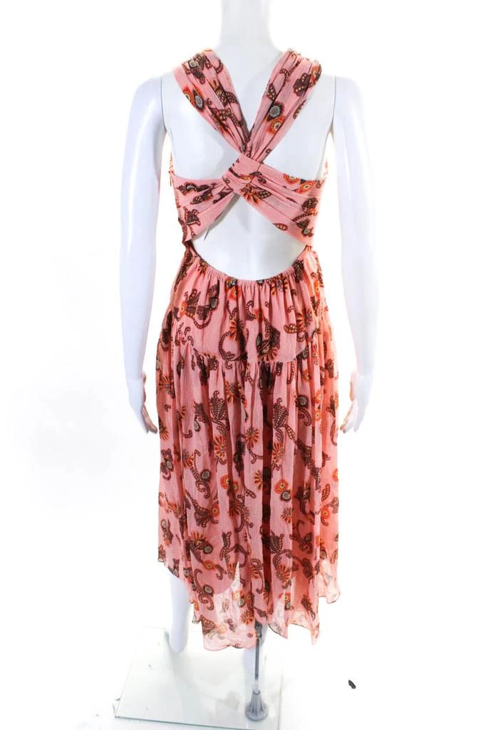 A.L.C. ALC Womens Jaylin Floral V Neck Racerback Cutout Midi Dress Sandstone 3