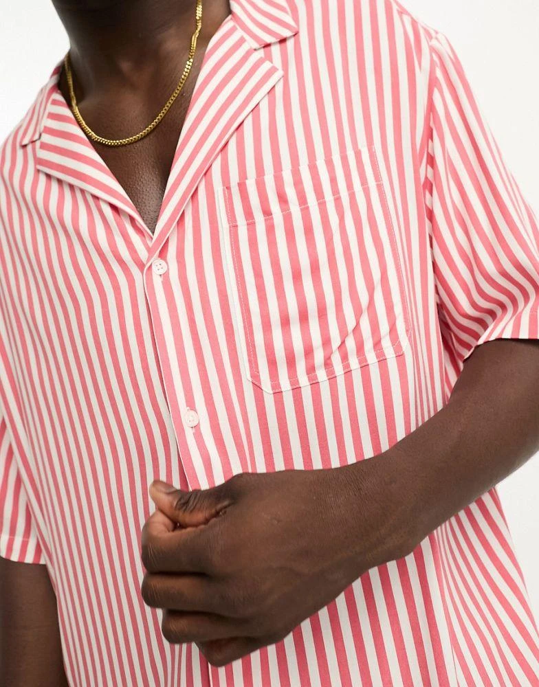 ASOS ASOS DESIGN oversized revere longline bowling stripe shirt in rust 3