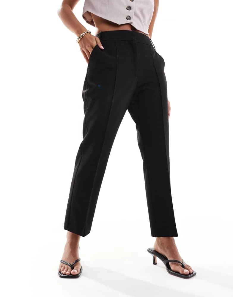 ASOS ASOS DESIGN Petite tailored seam detail slim straight ankle grazer trousers in black 3