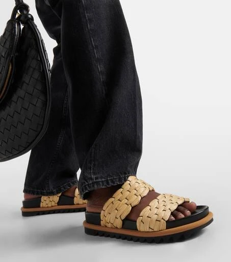 Dries Van Noten Woven and raffia and leather slides 4