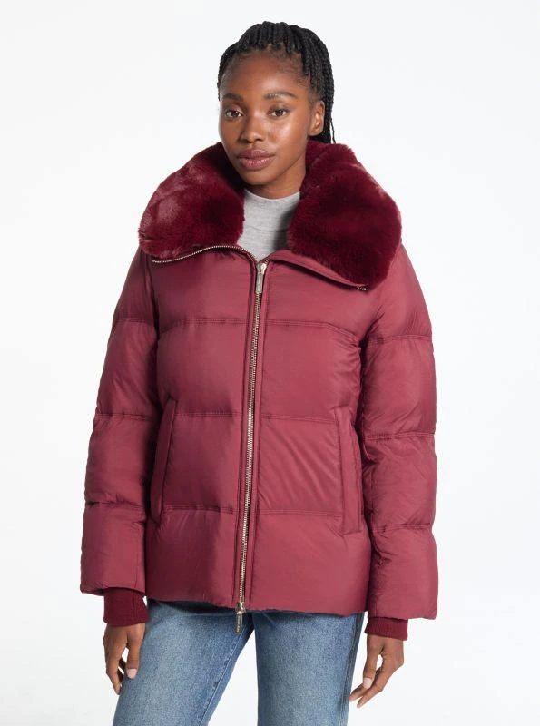 Michael Kors Quilted Puffer Jacket With Faux Fur Collar 1