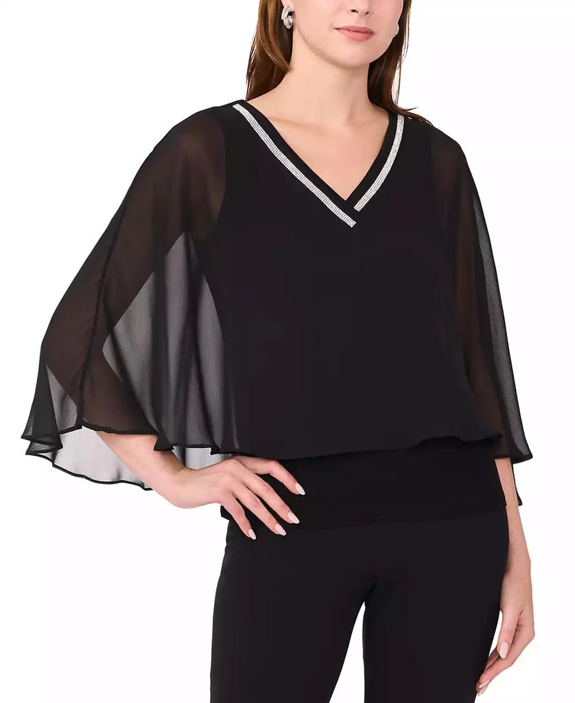 MSK Women's Rhinestone-Trim Cape-Overlay Top 1
