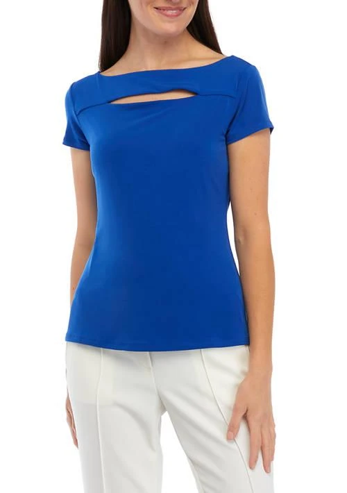 Carmen Marc Valvo Marc Valvo Womens Cap Sleeve Boat Neck Top With Front Slit 1