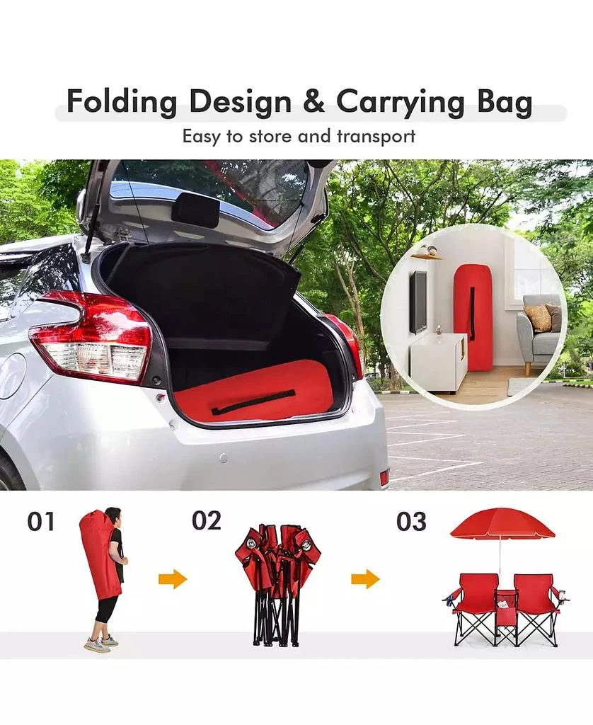 Mecale Portable Folding Picnic Double Chair With Umbrella 6