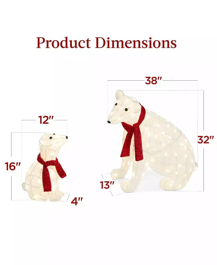 Best Choice Products Large Lighted Polar Bear Family w/ 145 Pre-Strung LED Lights, Zip Ties, Ground Stakes - Red/White 6