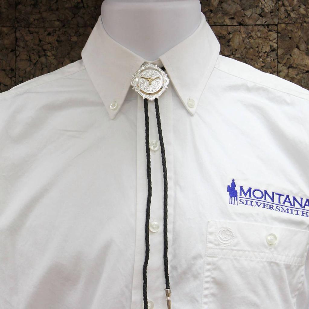 Montana Silversmiths Montana Silversmiths - Silver And Gold Engraved Button Bolo Tie