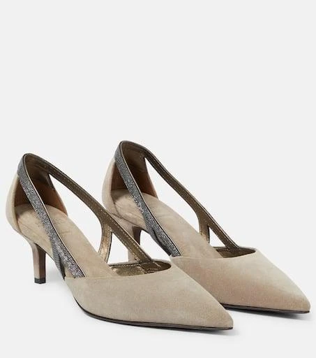 Brunello Cucinelli Embellished suede slingback pumps 1